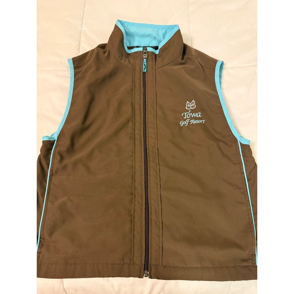 Sun Mountain Aero Vest Womens Large Brown Blue Towa Golf Resort Full Zip T50823